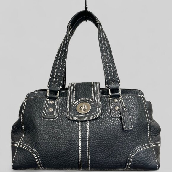 ⭐️SOLD⭐️ Vintage Coach Hampton Black Leather Satchel #F13961 - Picture 2 of 13